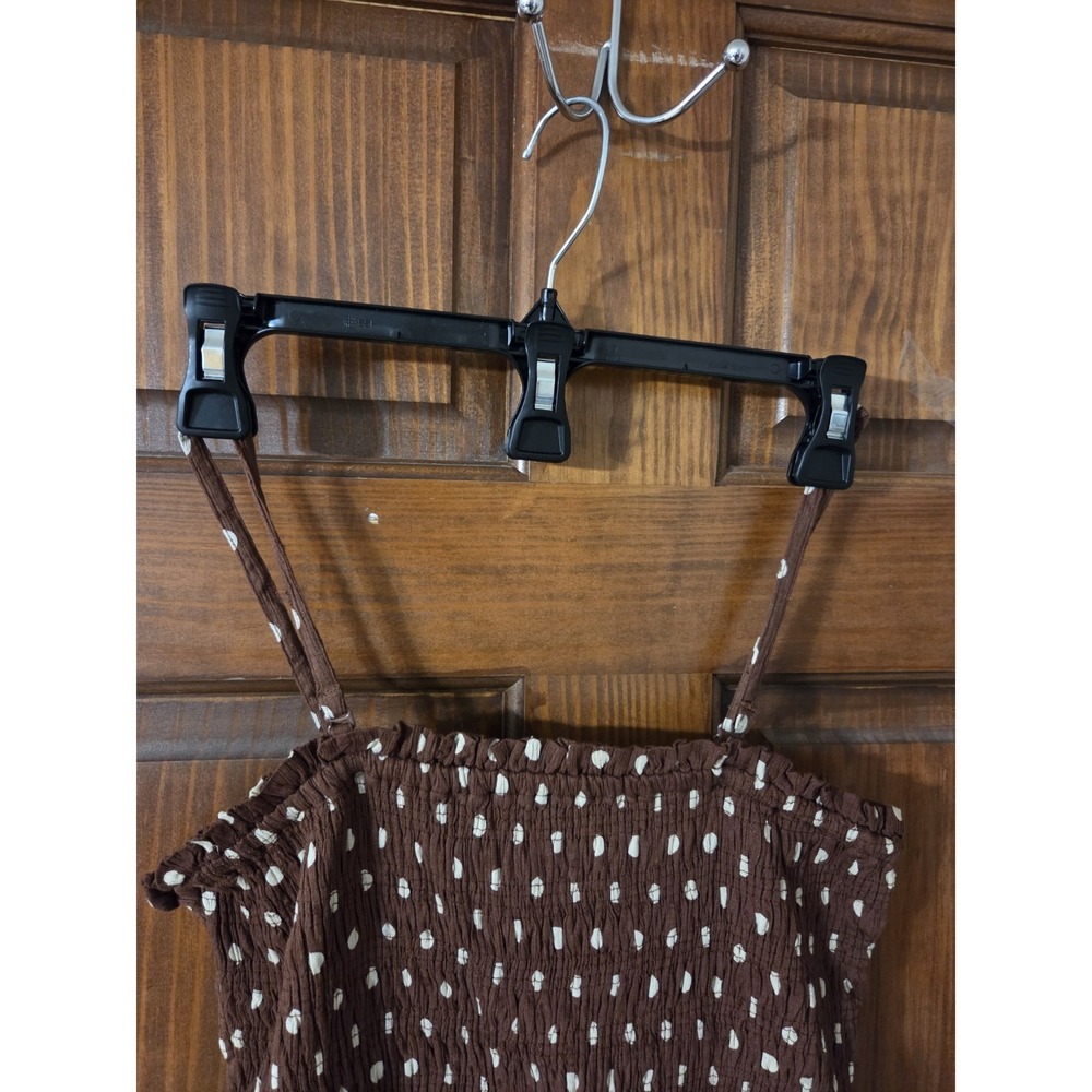 Sim & Sam Chocolate Brown Polka Dot Maxi Dress Smocked Convertible Straps M NWT - Picture 4 of 11